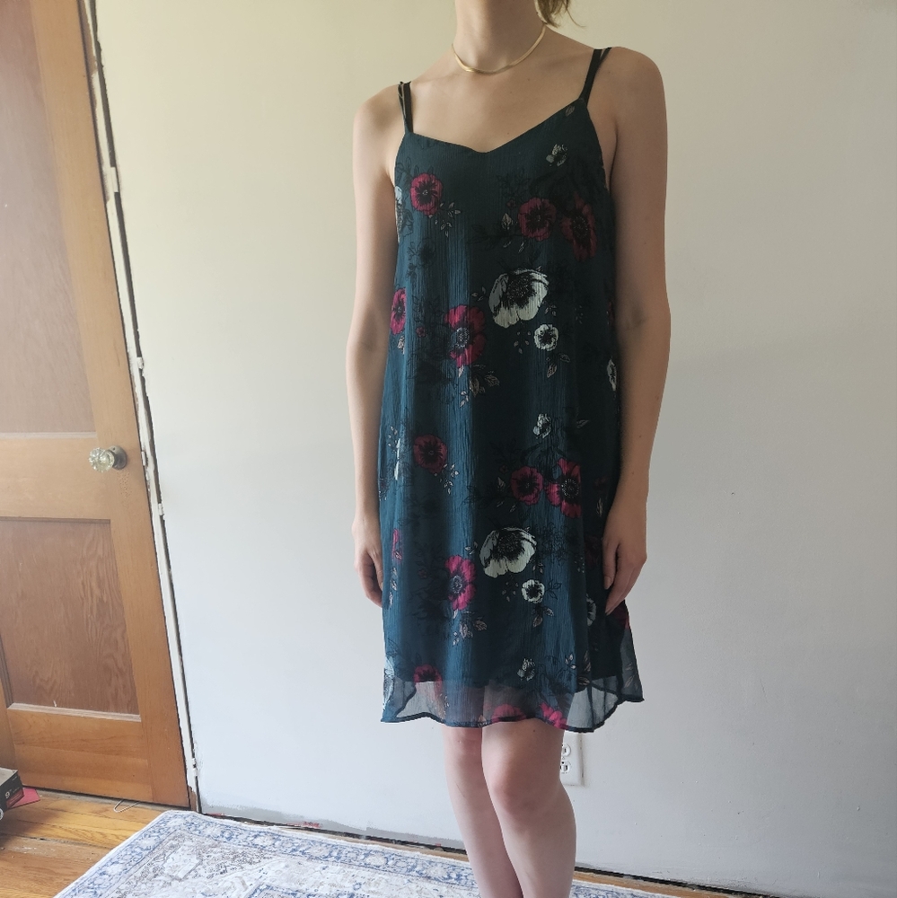 Mudd Teal Dress with Pink Floral Design